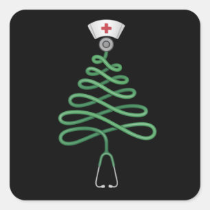 Stethoscope Christmas Tree Nurse Scrub Xmas Square Sticker