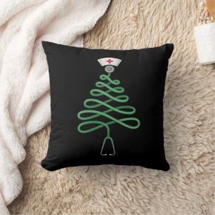 Stethoscope Christmas Tree Nurse Scrub Xmas Throw Pillow