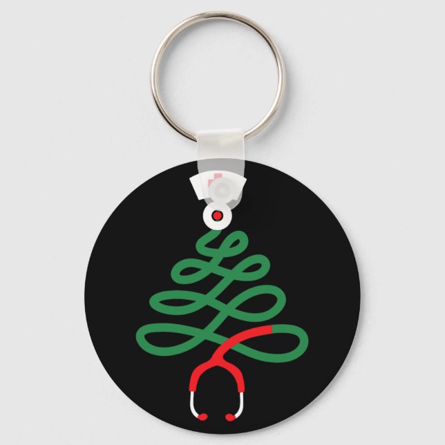 stethoscope christmas tree nursing funny nurse rn  keychain (Front)
