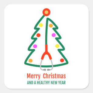 Stethoscope Christmas Tree Square Sticker