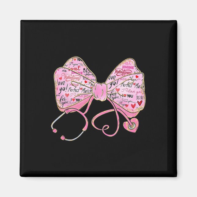 Stethoscope Coquette Bow Registered Nurse Lovers V Magnet (Front)