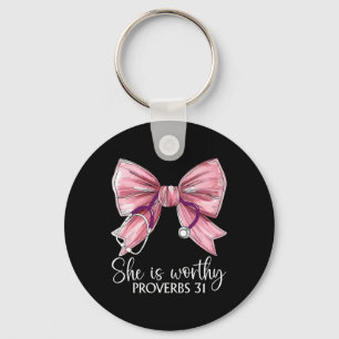 Stethoscope Coquette Bow She Is Worthy Christian B Keychain