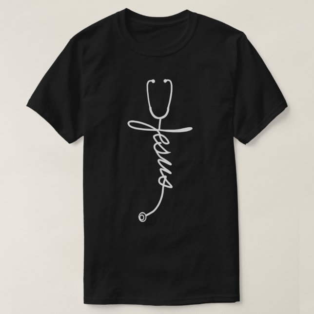 Stethoscope Cross Jesus Nurse Nursing T-Shirt (Design Front)