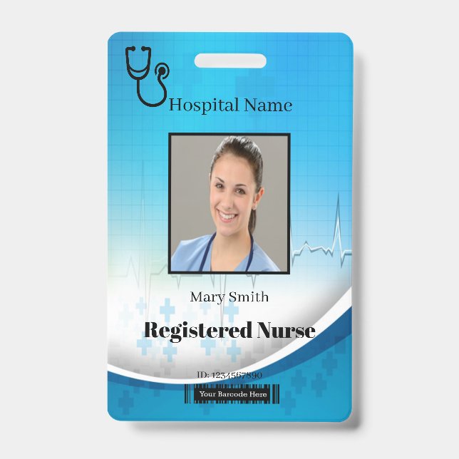 Stethoscope Cross Medical Vertical Photo ID Badge (Front)