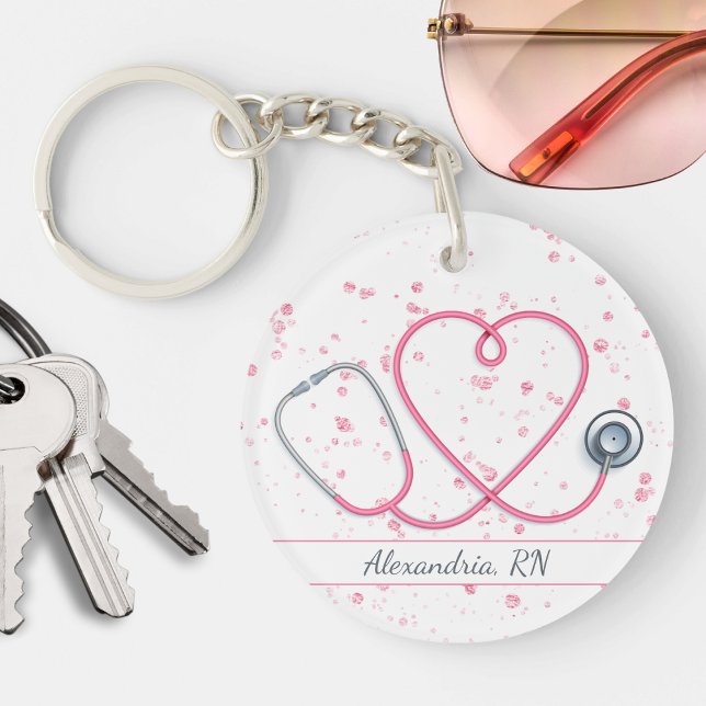 Stéthoscope de coeur rose sur Monogramme de Partie (Créateur téléchargé)