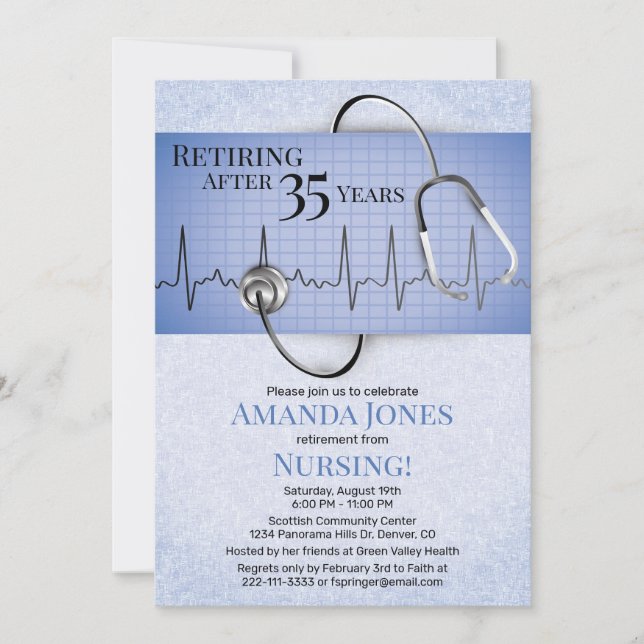 Stethoscope ECG Nurse Retirement Party Invitation (Front)