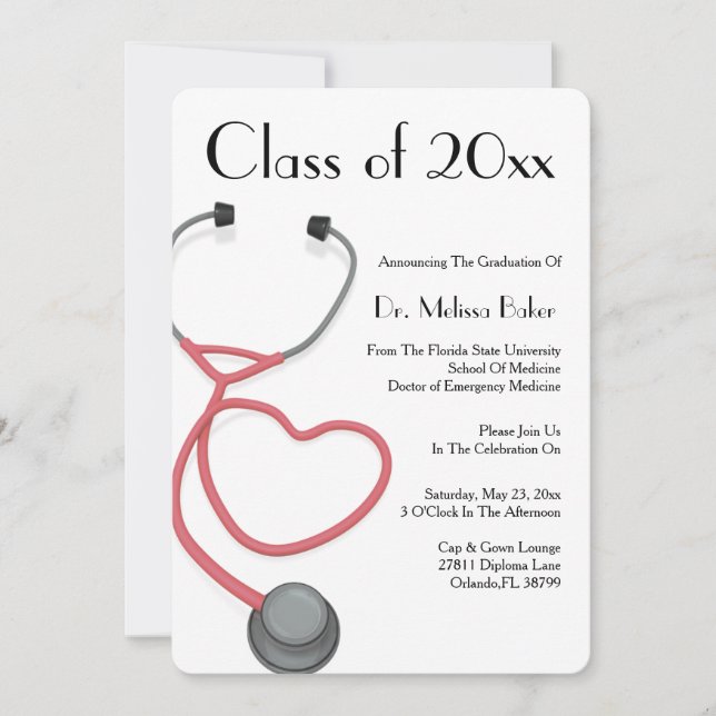 Stethoscope Faire-part de diplôme de l'école Médic (Devant)
