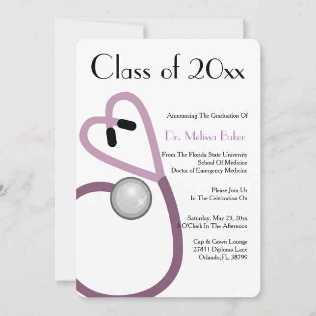 Stethoscope Faire-part de diplôme de l'école Médic (Devant)