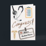 Stethoscope & Gold Caduceus Doctor Congratulations Card<br><div class="desc">Stethoscope & Gold Caduceus Doctor Congratulations Card features a stylish colourful typography , Stethoscope , gold Caduceus , name tag and a template .A perfect design to congratulate a doctor on their graduation.Also a great design to congratulate doctors or medical staff on other occasions .Please click on the personalize button...</div>