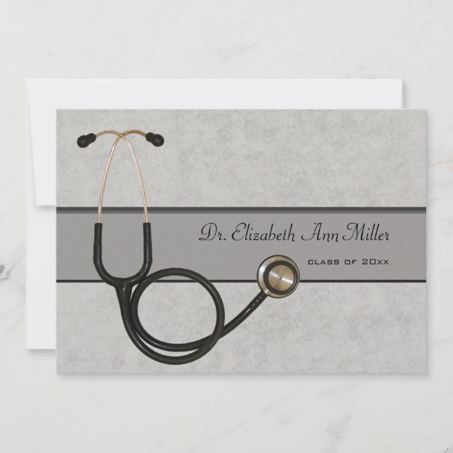 Stethoscope Gris - Invitation de la fête de gradua (Devant)