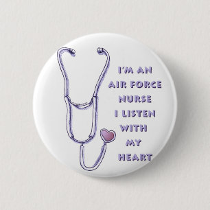 Stethoscope Heart Air Force Nurse  2 Inch Round Button
