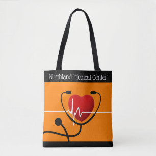 Stethoscope, Heart and EKG Healthcare Facility Tote Bag