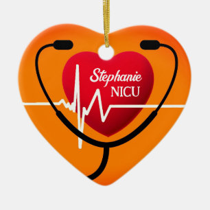 Stethoscope, Heart and EKG Nurse  Ceramic Ornament