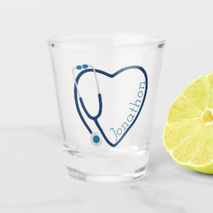 Stethoscope Heart Blue Fun Shot Glass