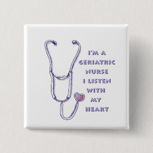 Stethoscope Heart Geriatric Nurse  2 Inch Square Button