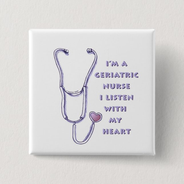 Stethoscope Heart Geriatric Nurse  2 Inch Square Button (Front)