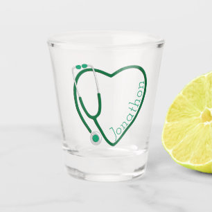Stethoscope Heart Green Fun Shot Glass