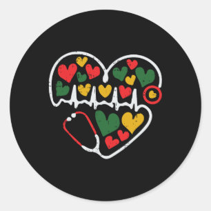 Stethoscope Heart Juneteenth Melanin Nurse African Classic Round Sticker
