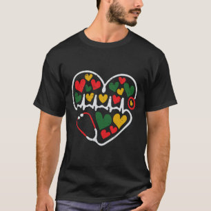Stethoscope Heart Juneteenth Melanin Nurse African T-Shirt