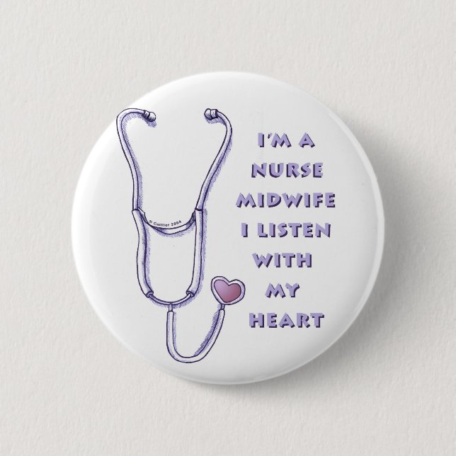 Stethoscope Heart Midwife Nurse 2 Inch Round Button (Front)