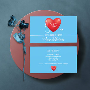 Stethoscope Heart Nurse Doctor Blue Business Card
