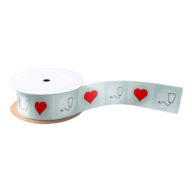 Stethoscope & Heart Nurse or Medical Practitioner Satin Ribbon (Spool)