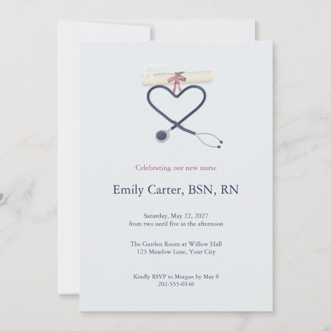 Stethoscope Heart Nursing Graduation Invitation (Front)