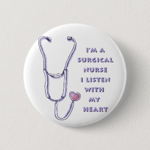 Stethoscope Heart Surgical Nurse 2 Inch Round Button
