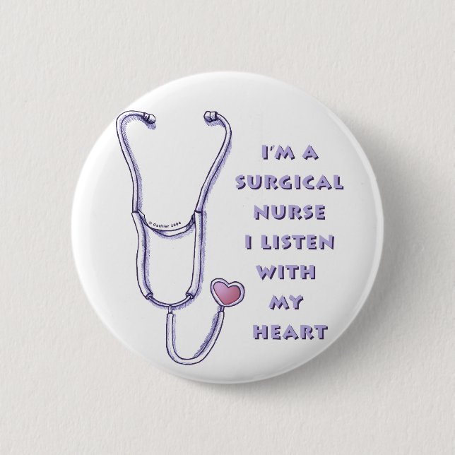 Stethoscope Heart Surgical Nurse 2 Inch Round Button (Front)