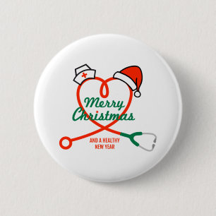 Stethoscope heart with Santa hat 2 Inch Round Button