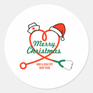 Stethoscope heart with Santa hat Classic Round Sticker
