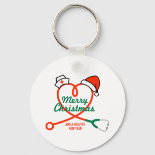 Stethoscope heart with Santa hat Keychain