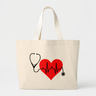 Stethoscope Heartbeat Heart Large Tote Bag