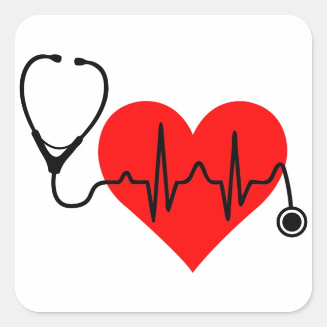 Stethoscope Heartbeat Heart Square Sticker (Front)