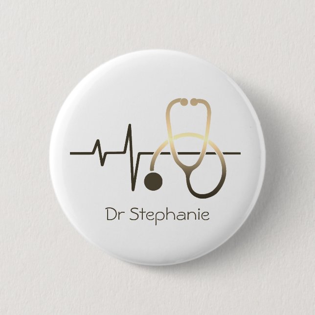 Stethoscope Heartbeat Medical 2 Inch Round Button (Front)