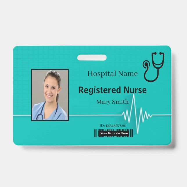 Stethoscope Heartbeat Medical Photo ID Badge (Front)