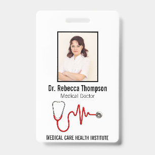 Stethoscope Medical ECG Wave EKG Line   Photo ID Badge
