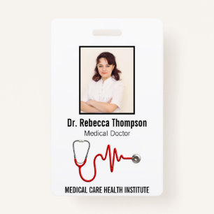 Stethoscope Medical ECG Wave EKG Line   Photo ID Badge