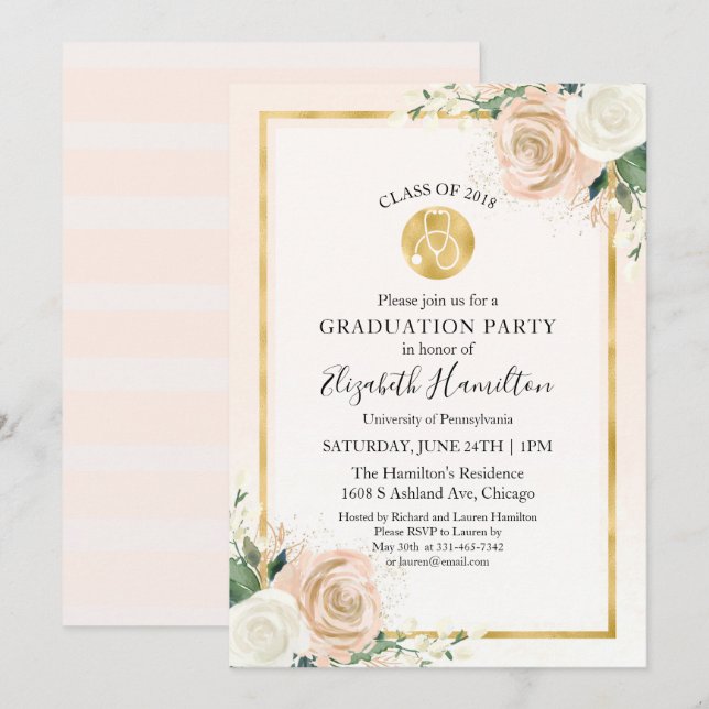 Stethoscope Medical Nursing School Grad Party Invitation (Front/Back)