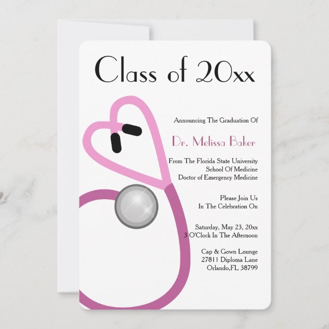Stethoscope Medical School Graduation Announcement (Front)