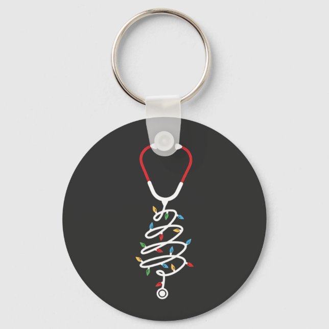 Stethoscope Medical Supplies Christmas Tree Lights Keychain (Front)