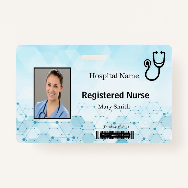 Stethoscope Molecule Medical Photo ID Badge (Front)