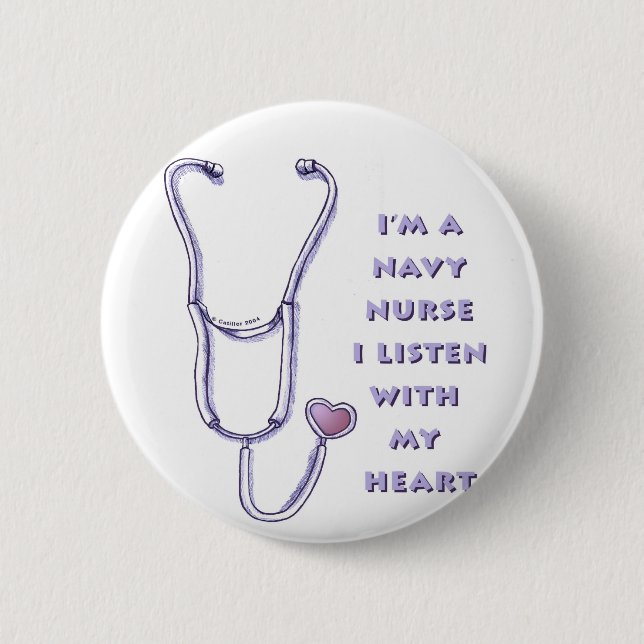 Stethoscope Navy Nurse 2 Inch Round Button (Front)