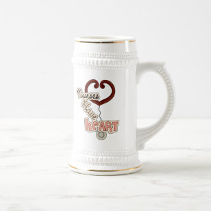 Stethoscope Nurses Have Heart T-shirts and GIfts Beer Stein