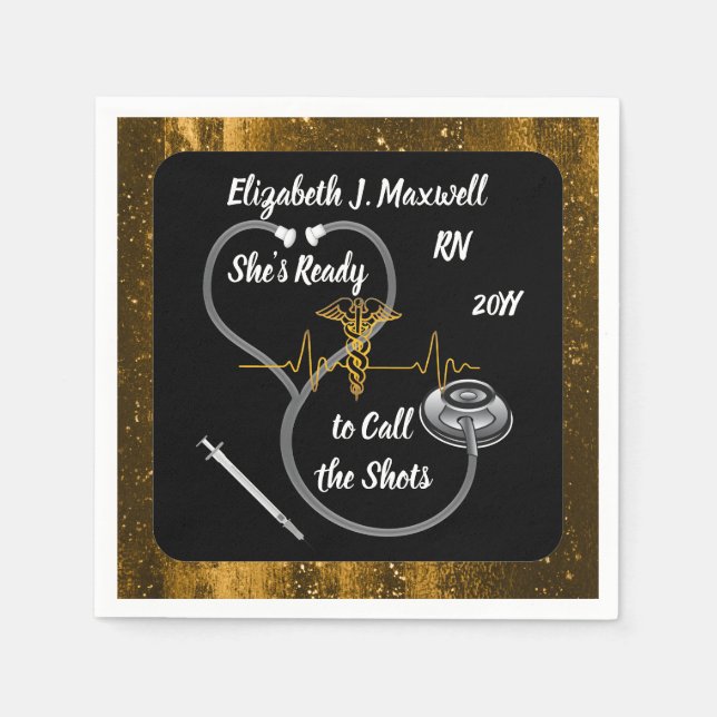 Stethoscope | RN - She's Ready to Call the Shots   Napkin (Front)