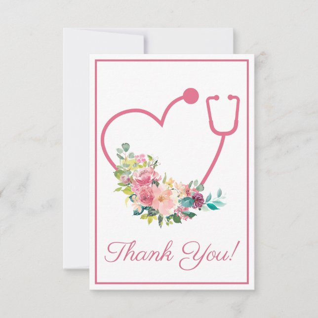 Stethoscope rose Floral Coeur Infirmière Merci (Devant)