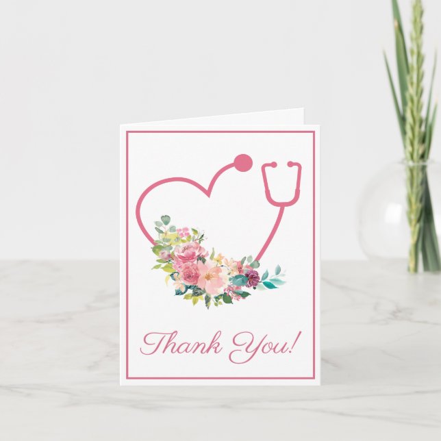 Stethoscope rose Floral Coeur Merci Médicale (Devant)