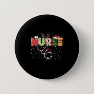 Stethoscope Santa Hat Reindeer Xmas Christmas Nurs 2 Inch Round Button