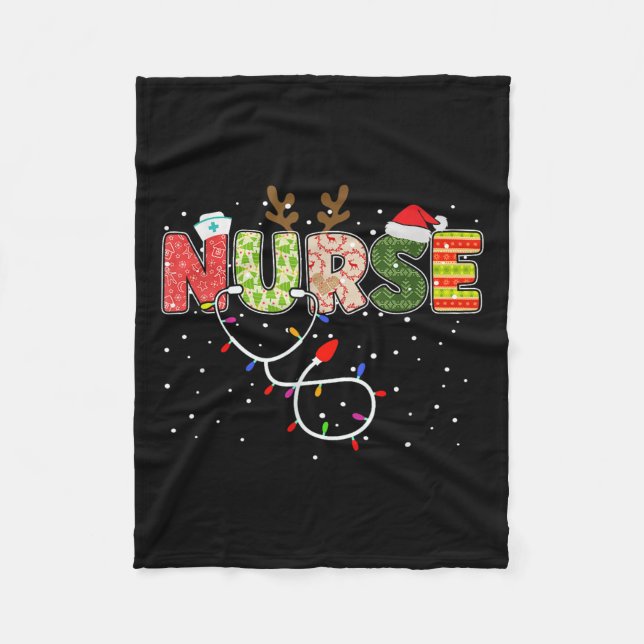 Stethoscope Santa Hat Reindeer Xmas Christmas Nurs Fleece Blanket (Front)