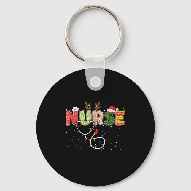Stethoscope Santa Hat Reindeer Xmas Christmas Nurs Keychain (Front)
